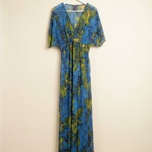 Boho Sheer Blue and Green Maxi Dress
